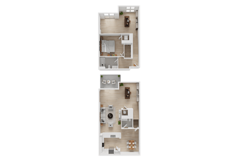 Floor plan for 1 bed, 1.5 baths, 1105 sqft